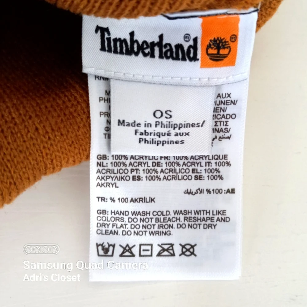 Timberland Wheat Rubber Logo Ribbed Knit Cuff Beanie Skull Cap - Picture 3 of 3